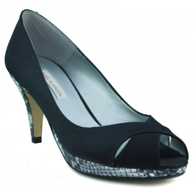 ANGEL ALARCON satin heel shoe party NEGRO