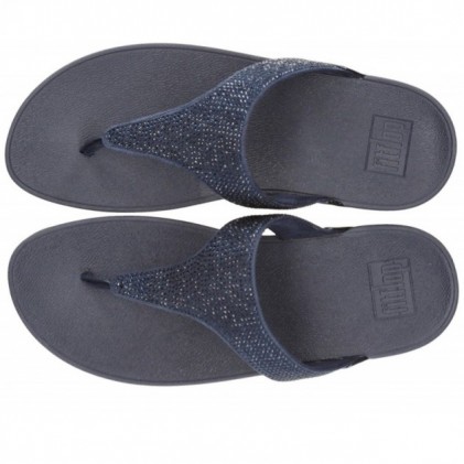LULU CRYSTAL EMBELLISHED FITFLOP SANDALS NAVY