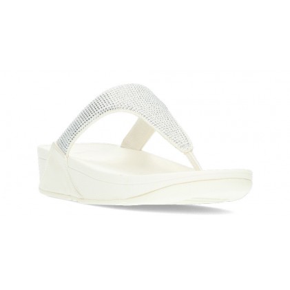 LULU CRYSTAL EMBELLISHED FITFLOP SANDALS CREAM