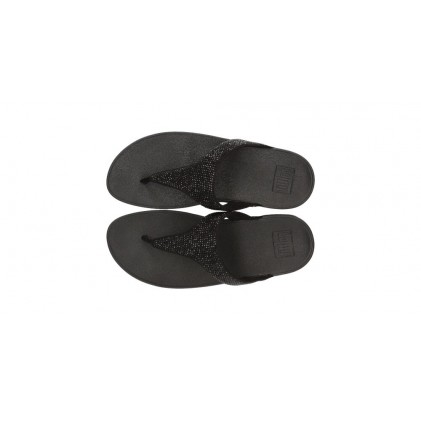 LULU CRYSTAL EMBELLISHED FITFLOP SANDALS BLACK