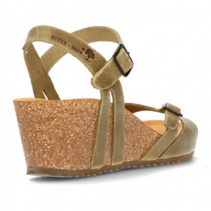 INTERBIOS W comfortable wedge sandals KAKI